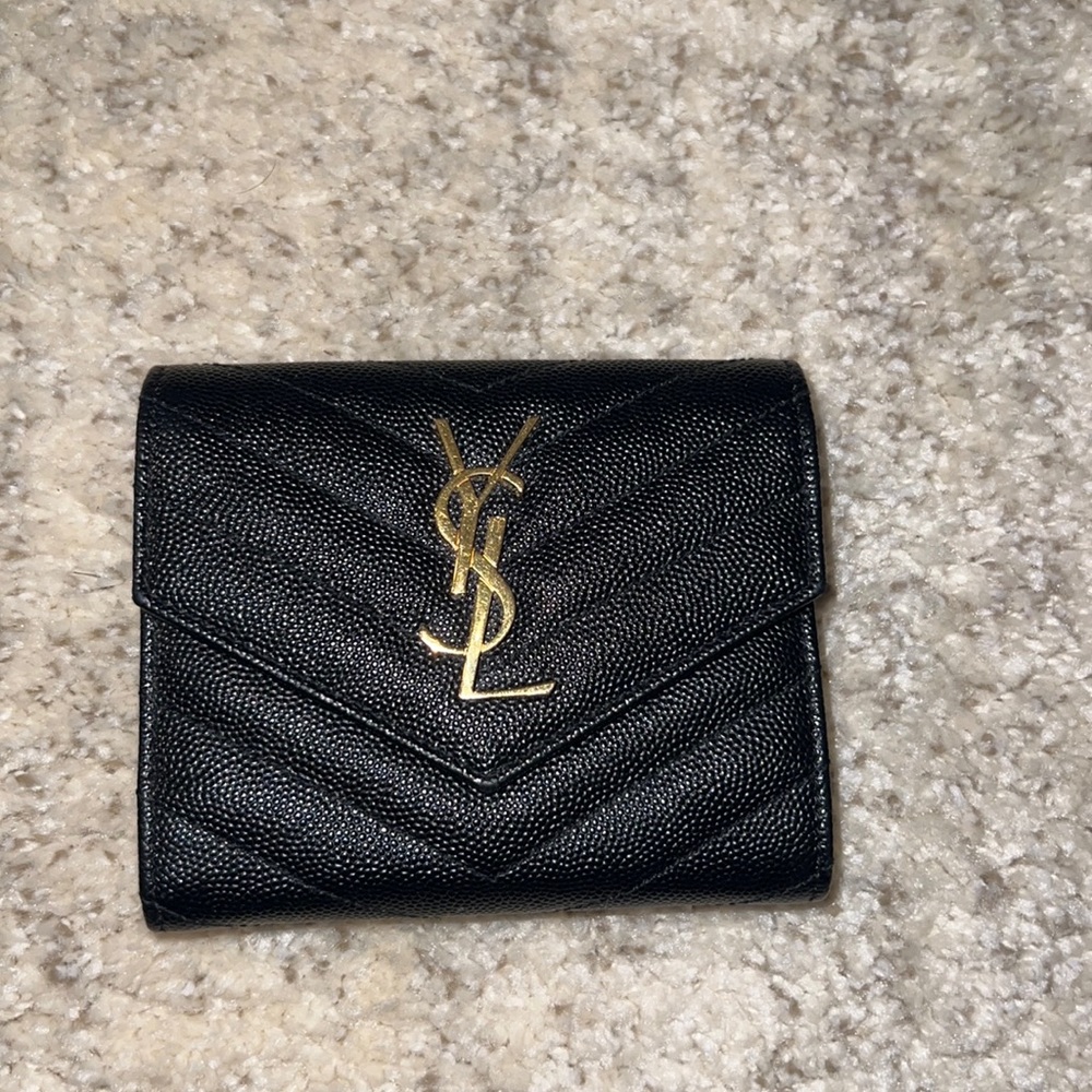 NEVER BEEN USED Saint Laurent matelasse chevron black with gold hardware wallet